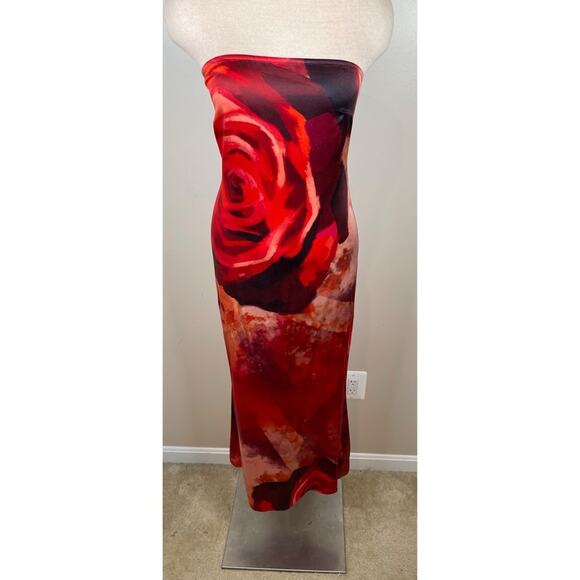 Kim Shui Rose Silk Tube Red Midi Gown Size Small - Picture 4 of 11